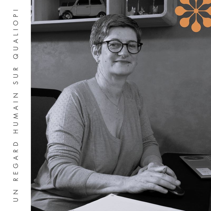 Portrait de Delphine Migliaccio, fondatrice de Del Progress Conseil, avec la mention : Un regard humain sur Qualiopi